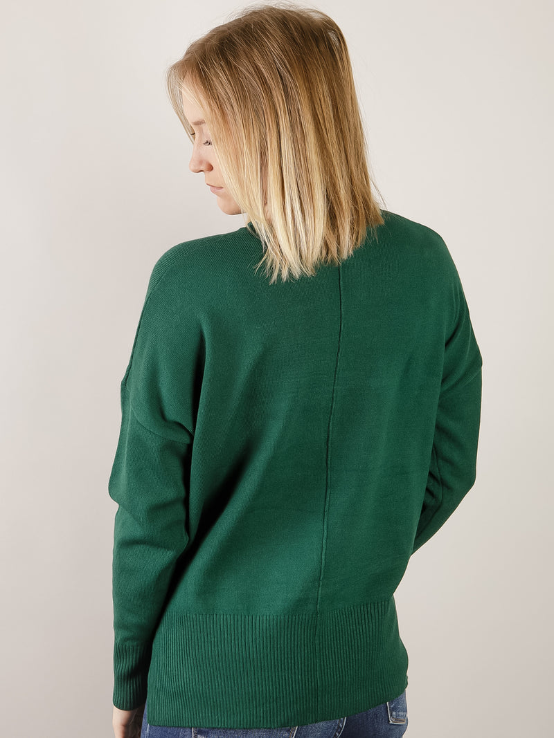 Green Round Neck Drop Shoulder Sweater