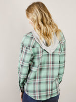 Green Plaid Hooded Button Up