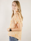 Tan Floral V-Neck Blouse