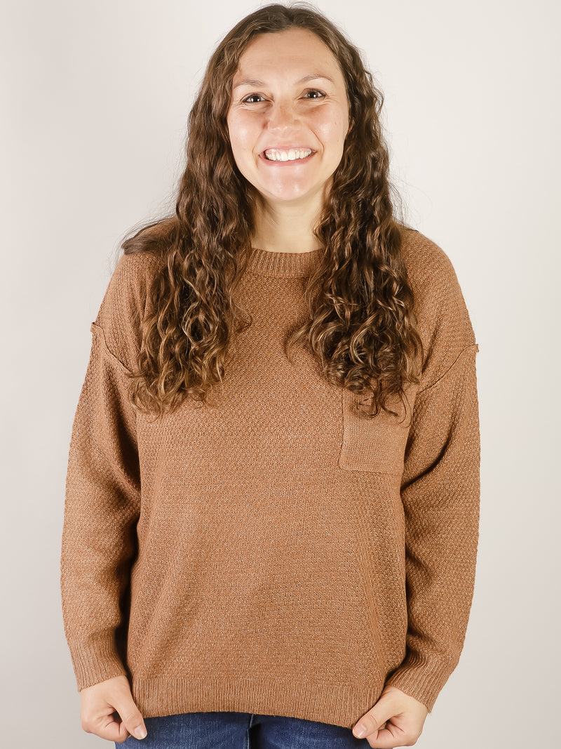 Camel Crewneck Waffle Sweater