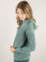 Dusty Teal Knit Lightweight Hooded Top