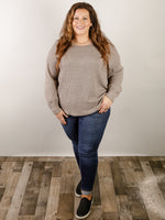 Curvy Taupe Drop Shoulder Sweater Knit Top