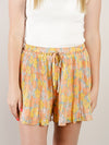 Orange Print Pleated Chiffon Shorts