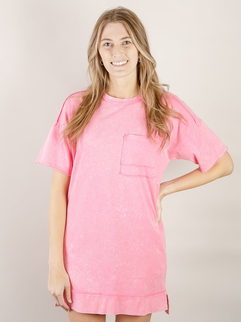 Hot Pink Mineral Washed T-Shirt Dress