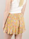 Orange Print Pleated Chiffon Shorts