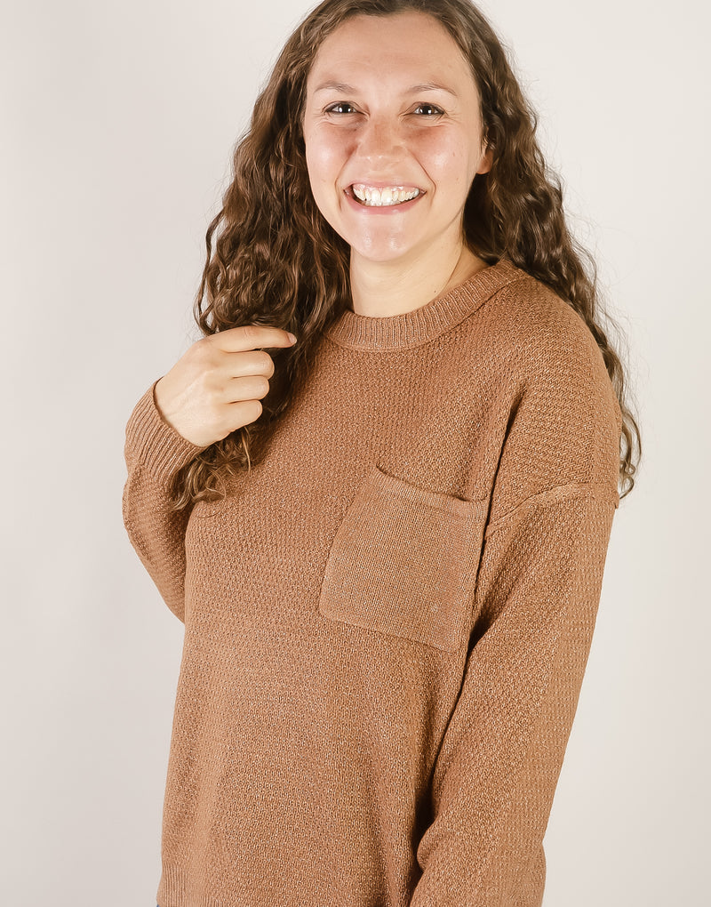 Camel Crewneck Waffle Sweater