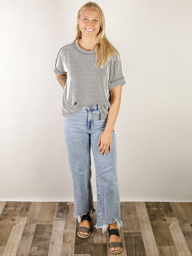Black and White Ribbed Corded Top