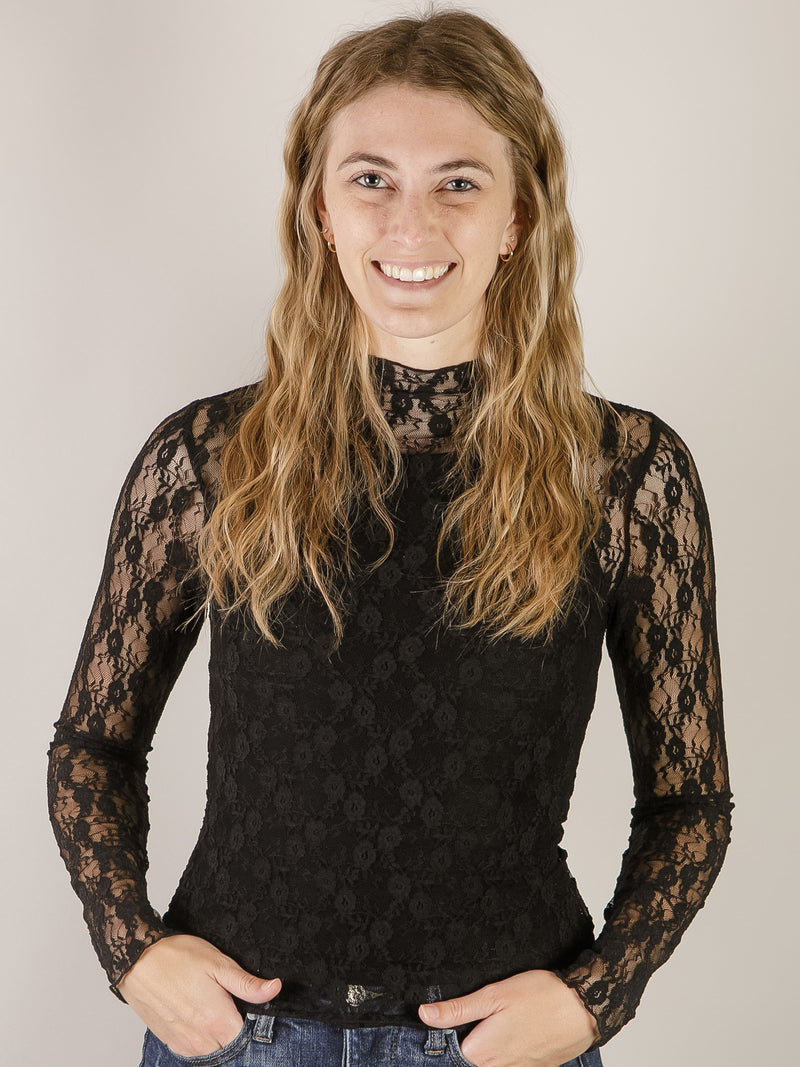 Black Sheer Lace Fitted Top
