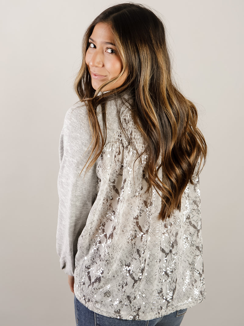 Grey Knit with Snake Print Back