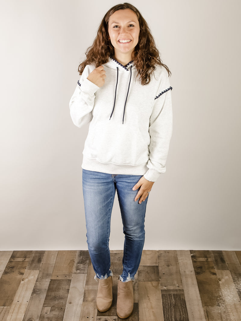 Heather Grey Blanket Stitched Sweatshirt