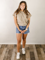 Taupe Short Sleeve Hooded Sweatshirt