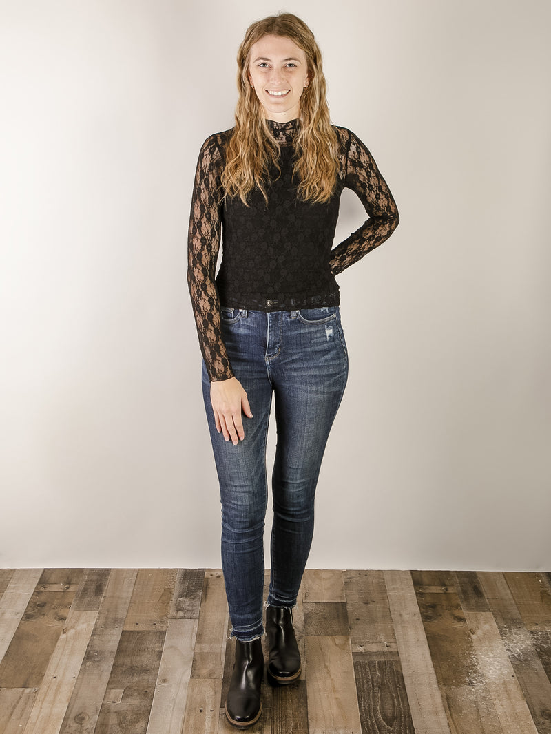 Black Sheer Lace Fitted Top