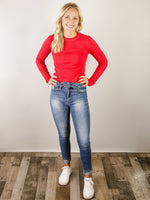 Red Basic Patterned Fitted Sweater