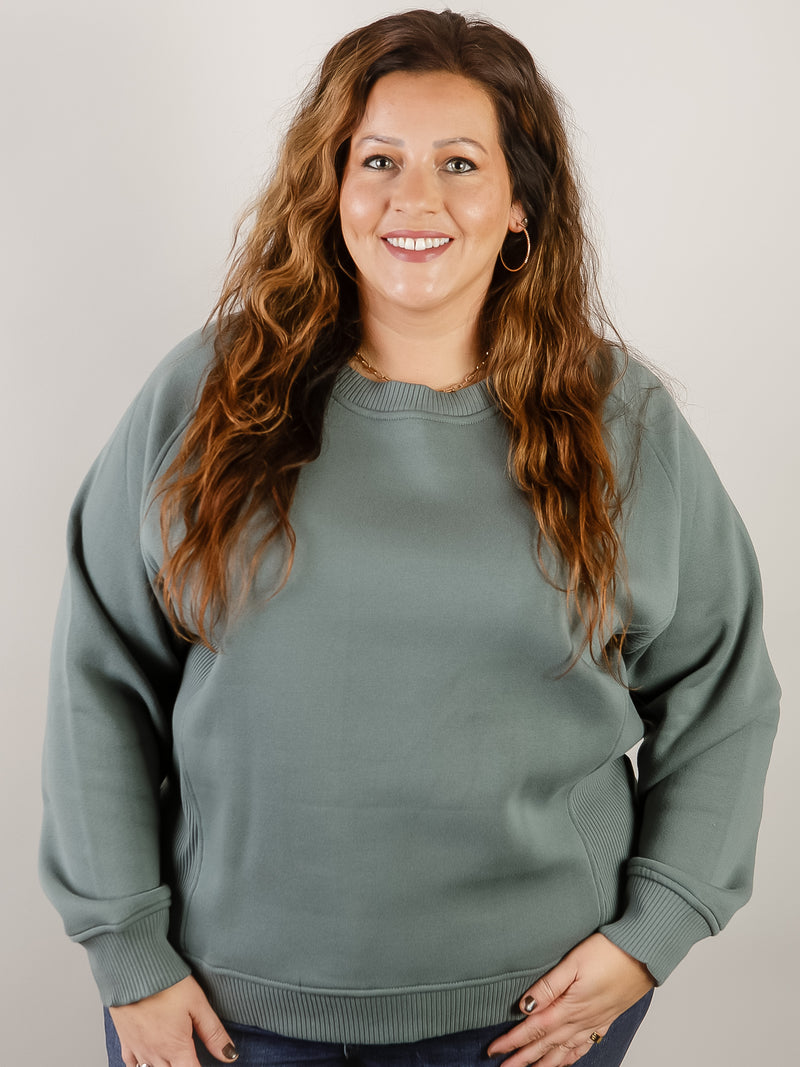 Curvy Ash Jade Round Neck Fleece Sweatshirt