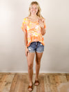 Orange Print V-Neck Top