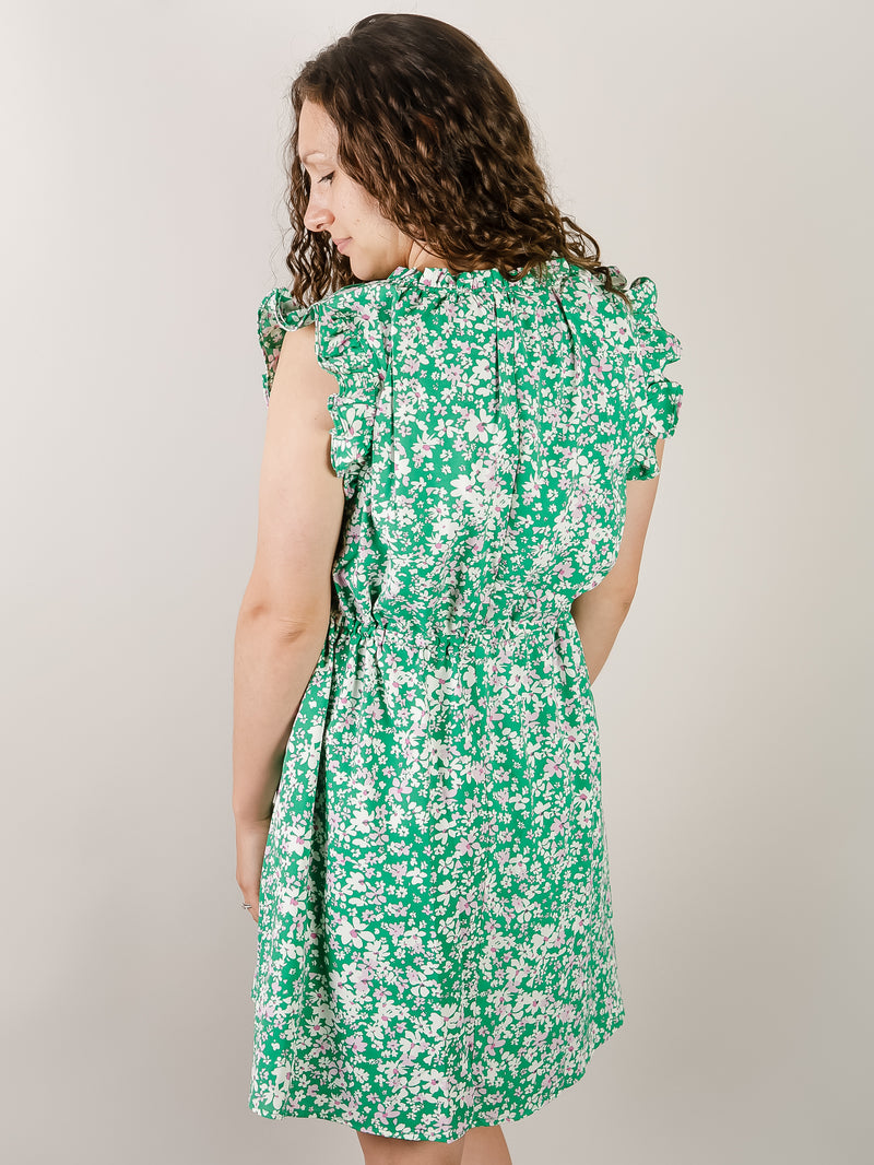 Kelly Green Floral Short Dress