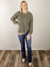 Olive Ribbed Striped Top