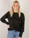 Black Knit Top with Eyelet Laced Long Sleeve