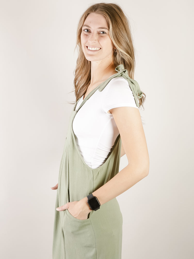 Light Olive Tie Shoulder Jumpsuit