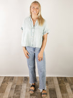 Faded Blue Mineral Washed Button Up Shirt