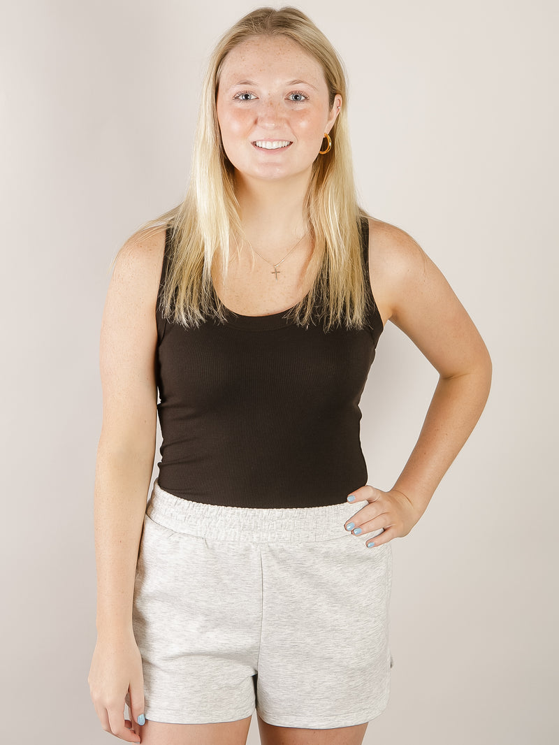 Ribbed Scoop Neck Solid Fitted Tank (Multiple Colors)
