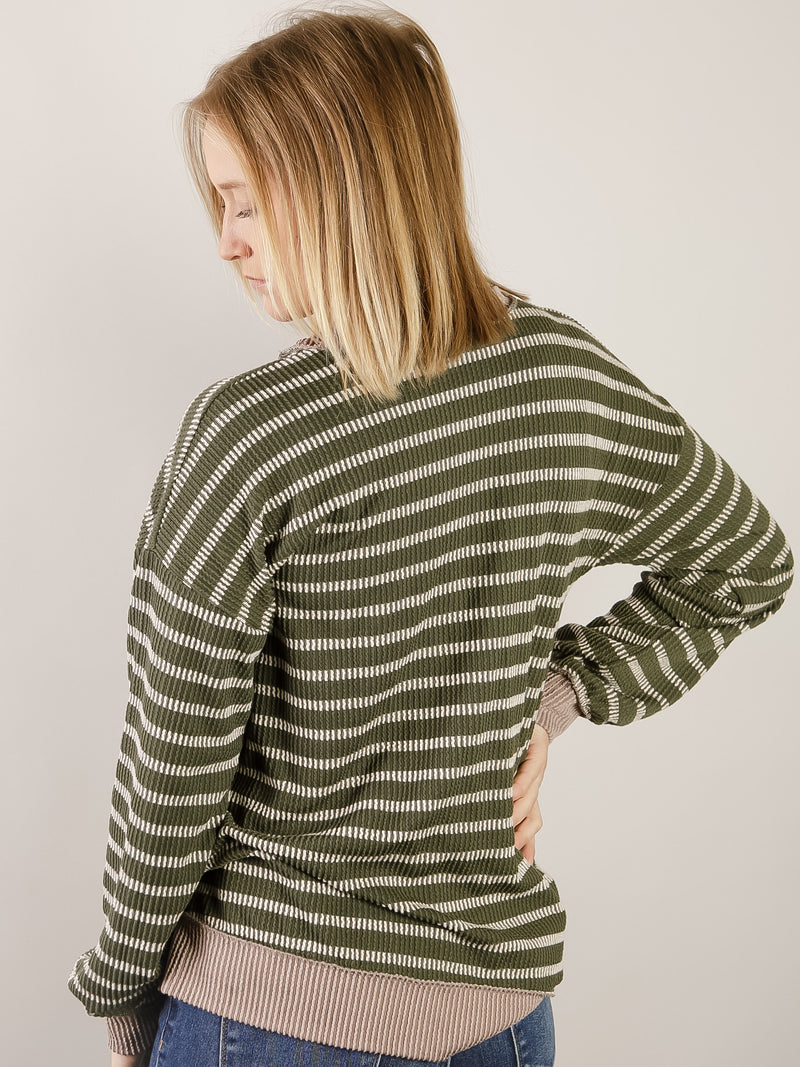 Olive Ribbed Striped Top