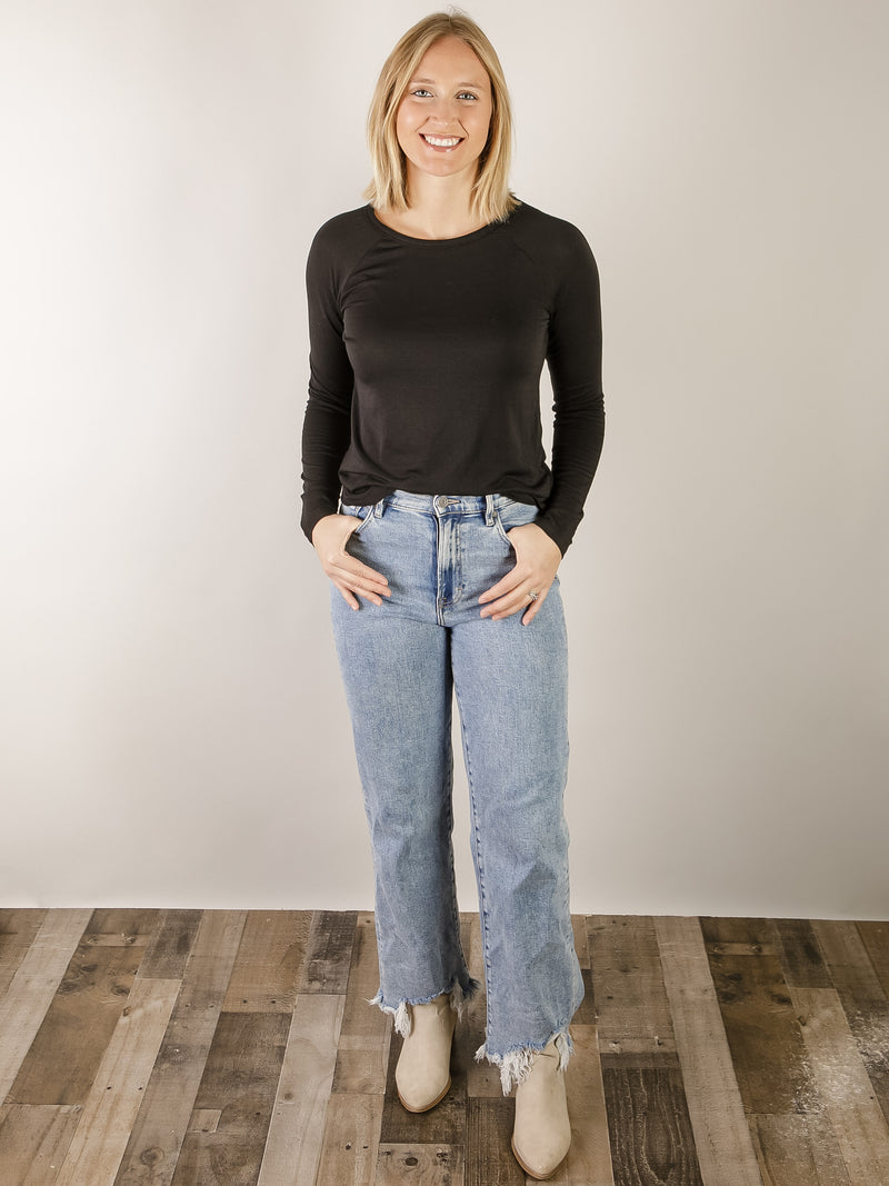 Black Solid Long Sleeve Basic Tee