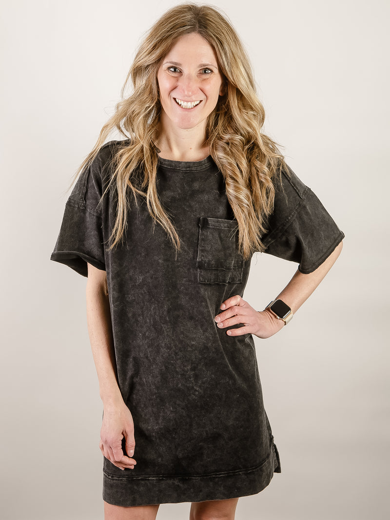 Black Mineral Washed T-Shirt Dress