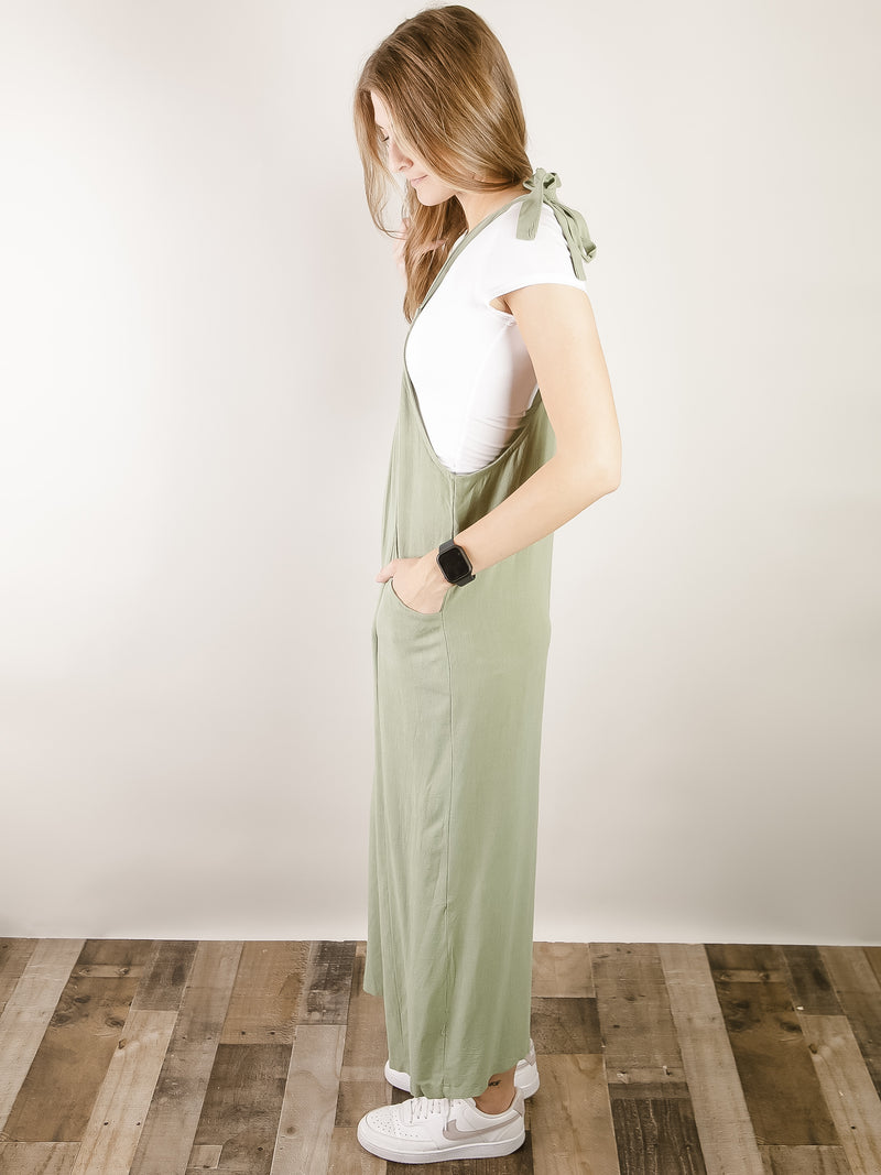 Light Olive Tie Shoulder Jumpsuit