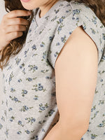 Heather Grey Floral Short Sleeve Sweatshirt