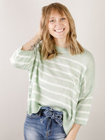 Mint and White Striped 3/4 Sleeve Sweater