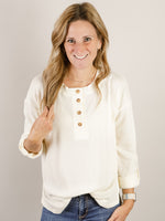 Cream 3/4 Sleeve Henley Top