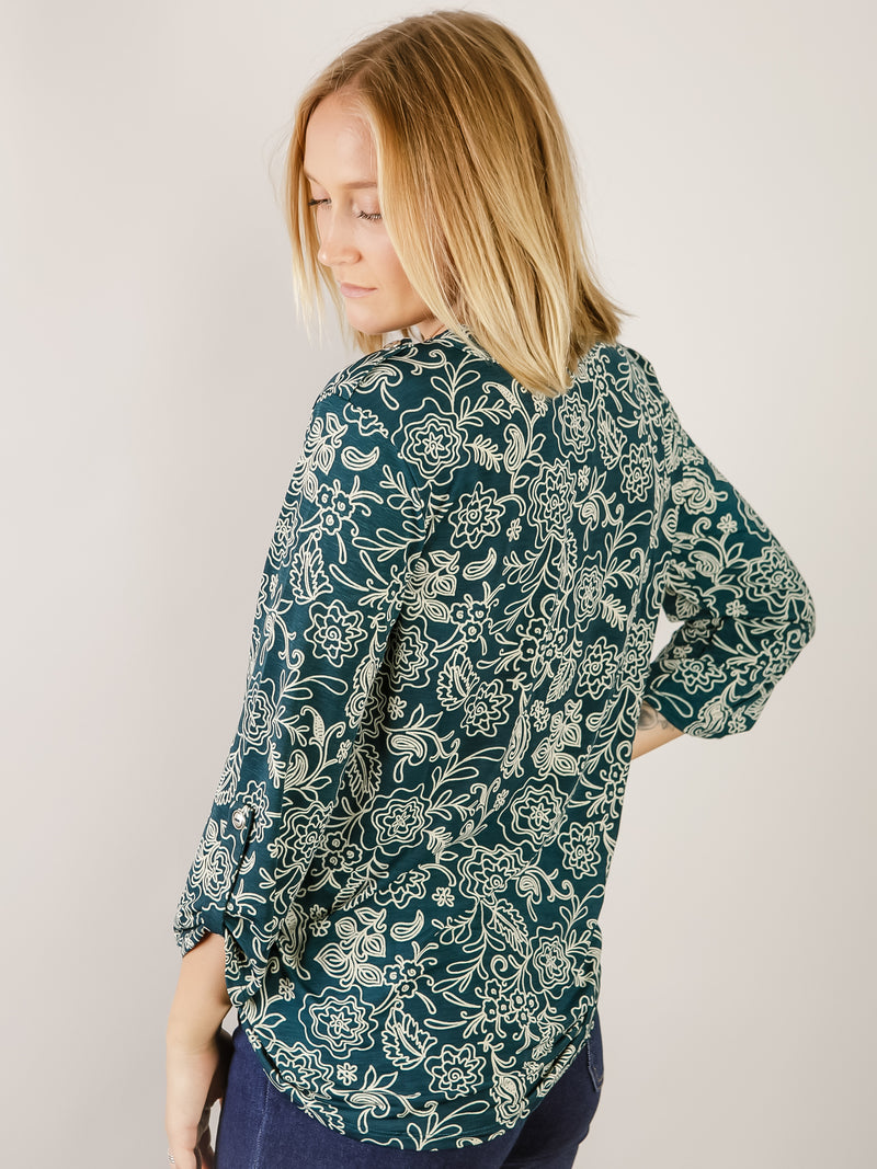 Hunter Green Floral Lizzy Top