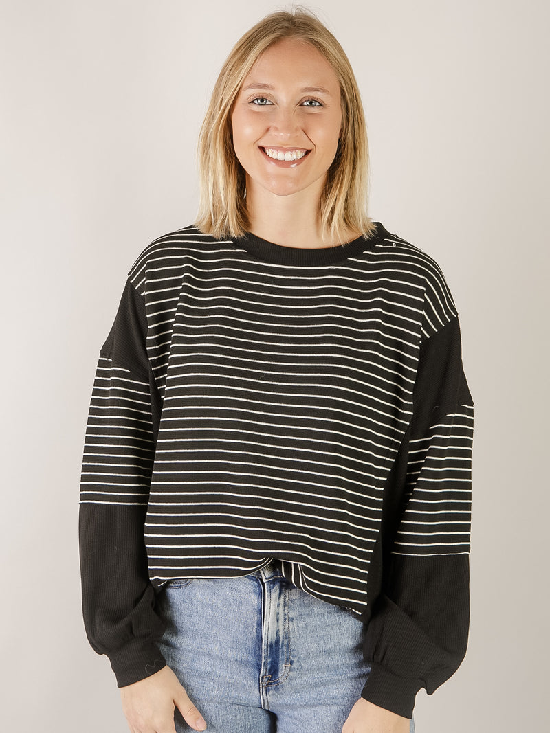 Black and White Striped Contrast Top