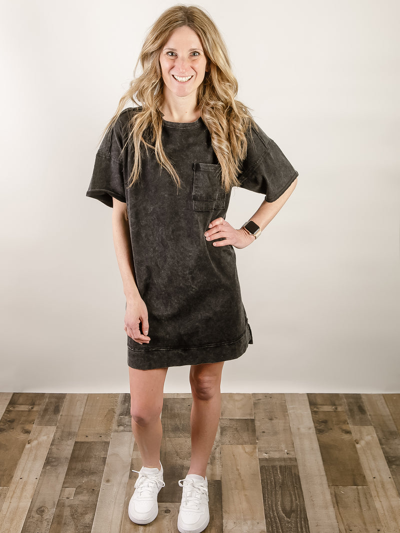 Black Mineral Washed T-Shirt Dress