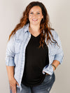 Curvy Light Denim Chambray Button Up