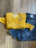 Heather Mustard Saved By Grace Graphic Sweatshirt