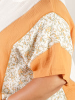 Curvy Apricot Ditsy Floral Color Block Tee