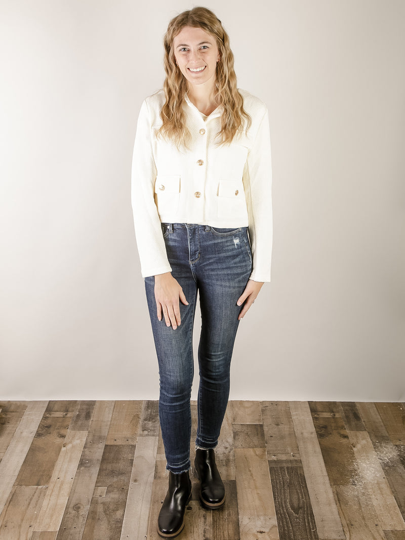 Knit Ivory Jacket with Gold Buttons