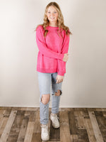 Hot Pink Raglan Chenille Sweater