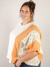 Curvy Apricot Ditsy Floral Color Block Tee