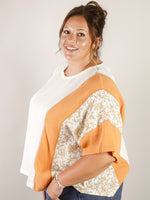 Curvy Apricot Ditsy Floral Color Block Tee