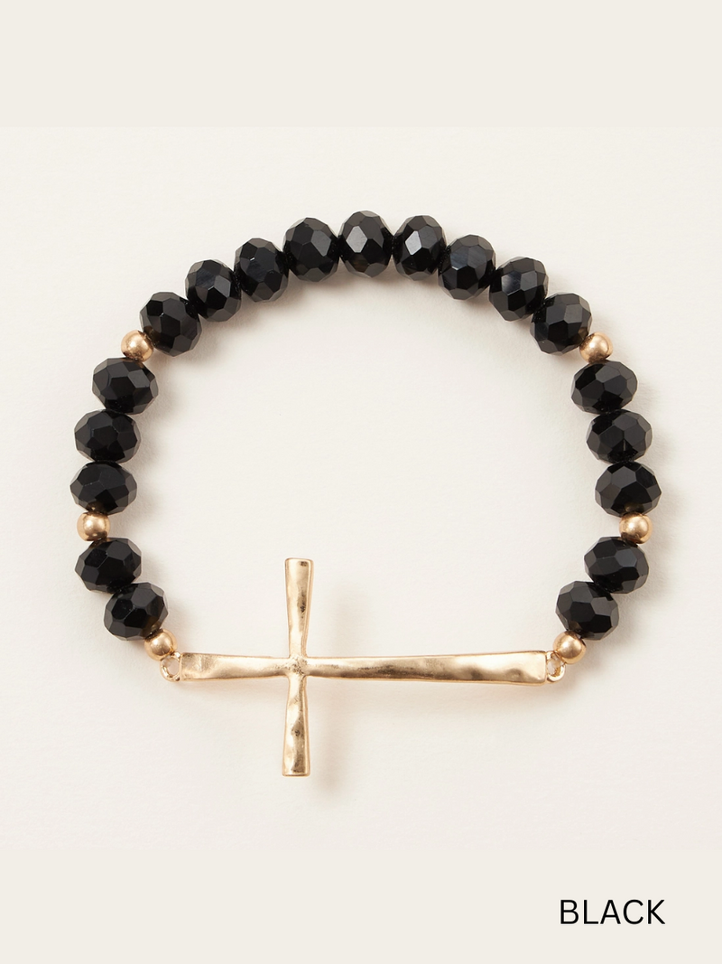 Cross Charm Glass Beaded Bracelet