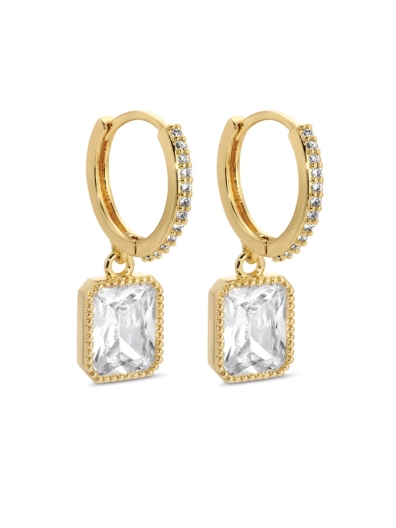 Pave Huggies with Crystal Drop Earrings