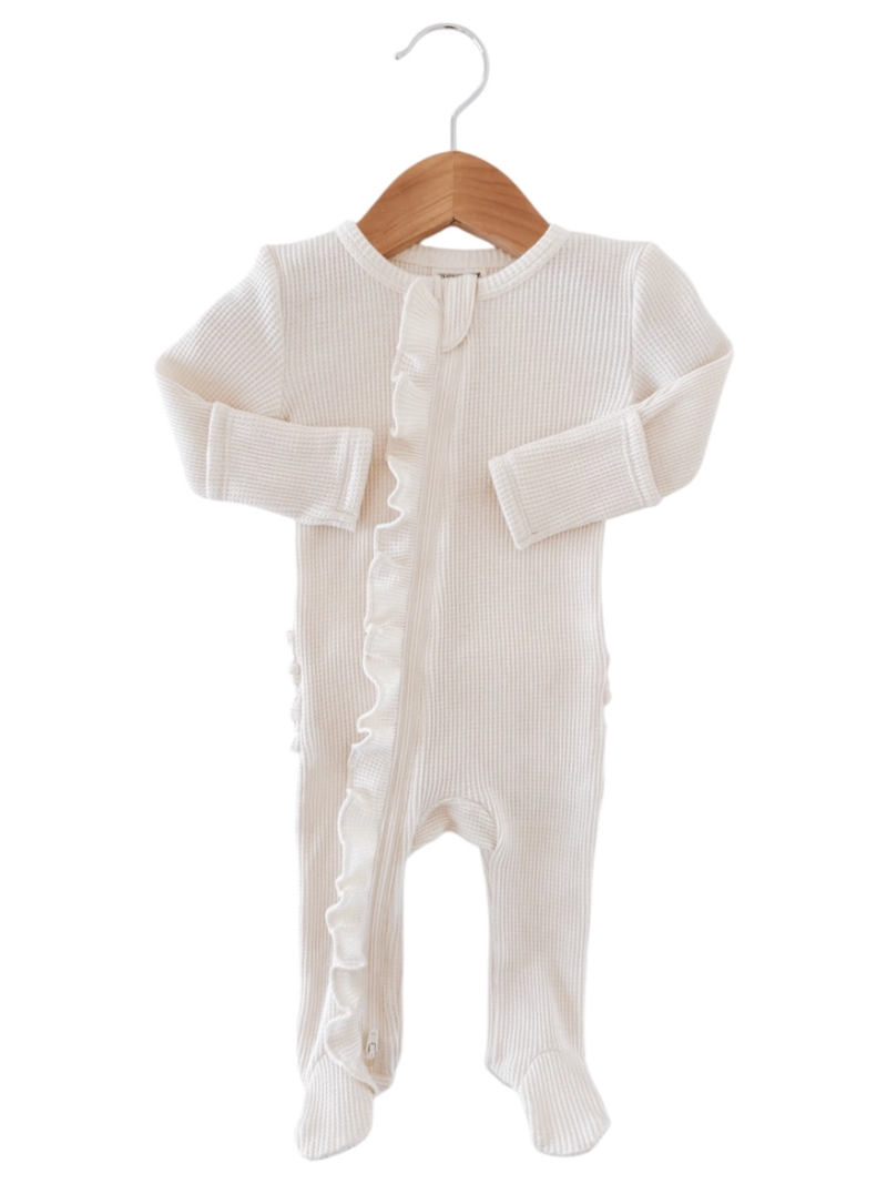 Ruffled Cream Zip Onesie