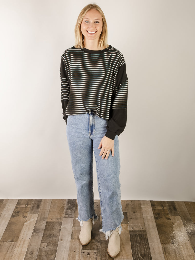 Black and White Striped Contrast Top