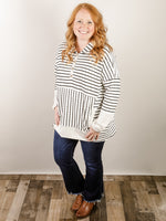 Cream and Black Striped Hooded Top