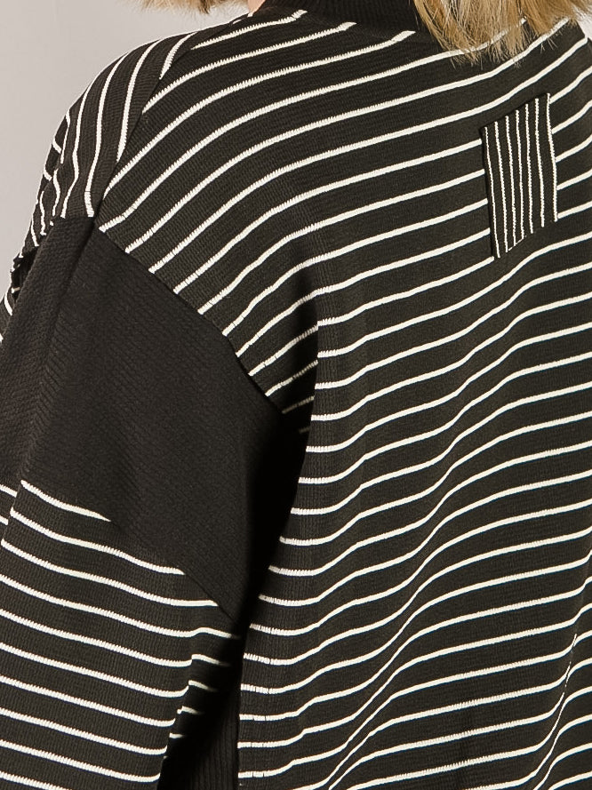Black and White Striped Contrast Top