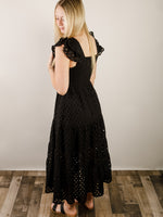 Black Crocheted Ruffled Sleeve Dress