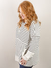 Cream and Black Striped Hooded Top